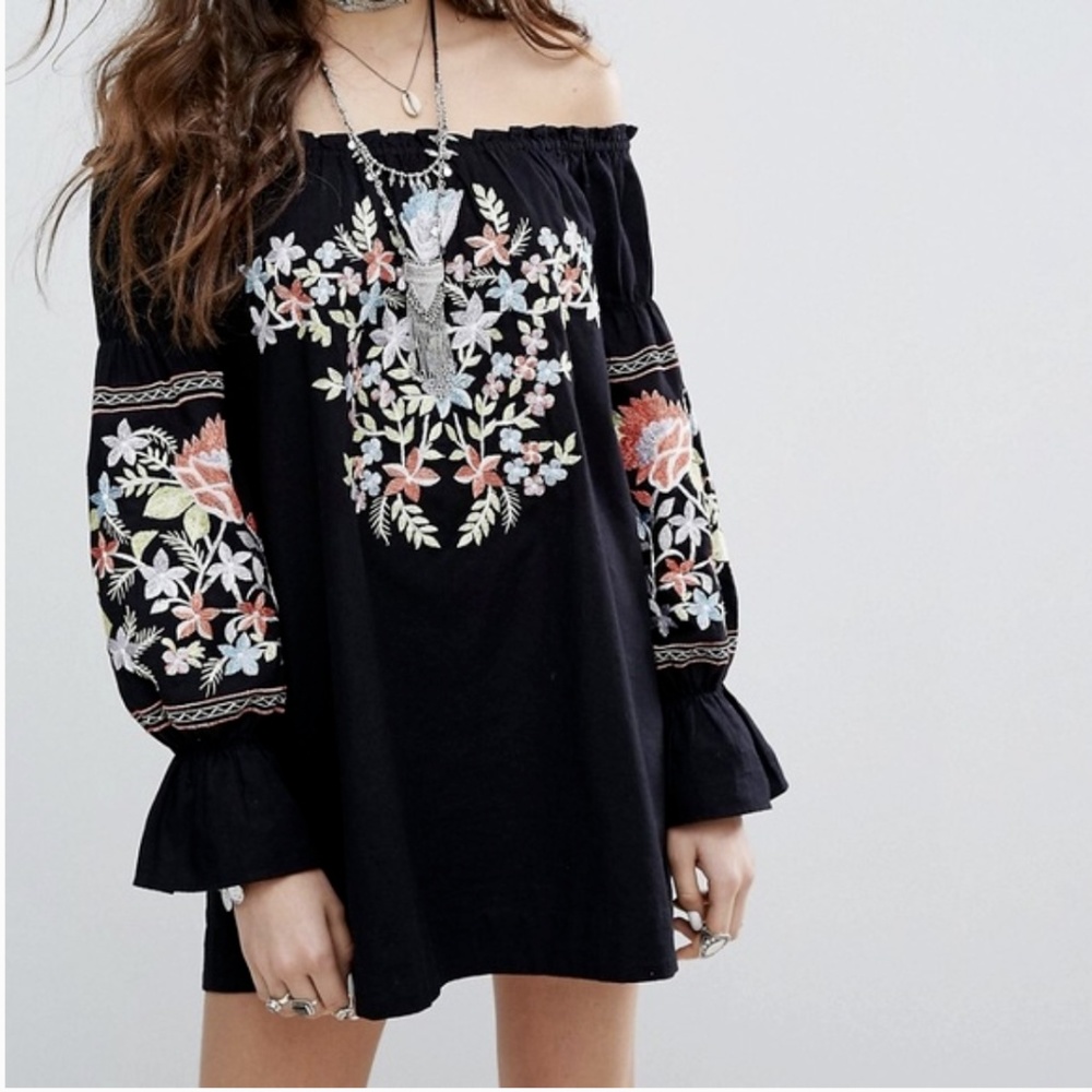 FREE PEOPLE FLEUR DE JOUR  BOHO DRESS TUNIC BLACK